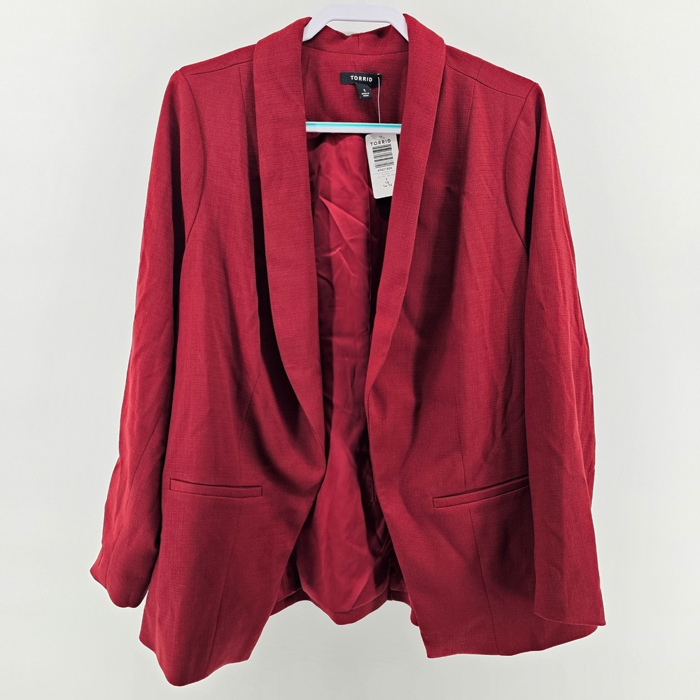 Torrid Blazer 1X Rhubarb Red Studio Pique Long Line Classic Fit Open Front NWT